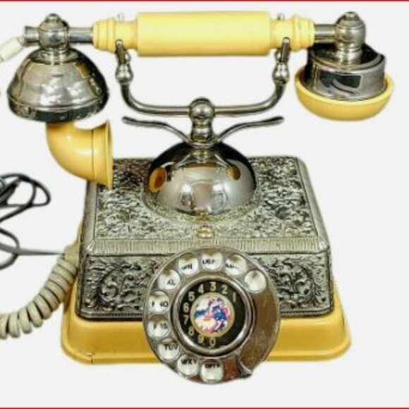 Vtg Hollywood Regency Rotary Phone Embossed Silver Plated - Picture 1 of 4